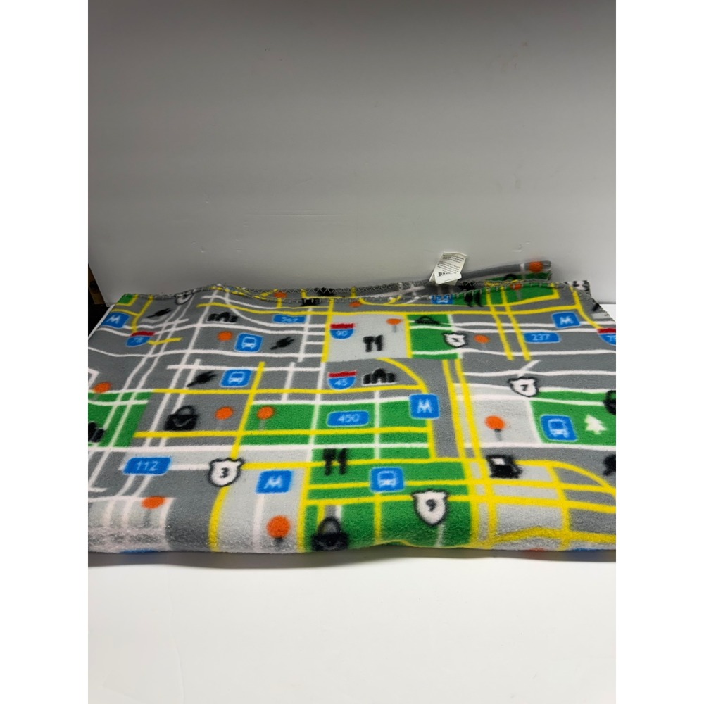 Mainstays City Map Fleece Throw Blanket 50x60 Kids Playroom Road Signs Gray